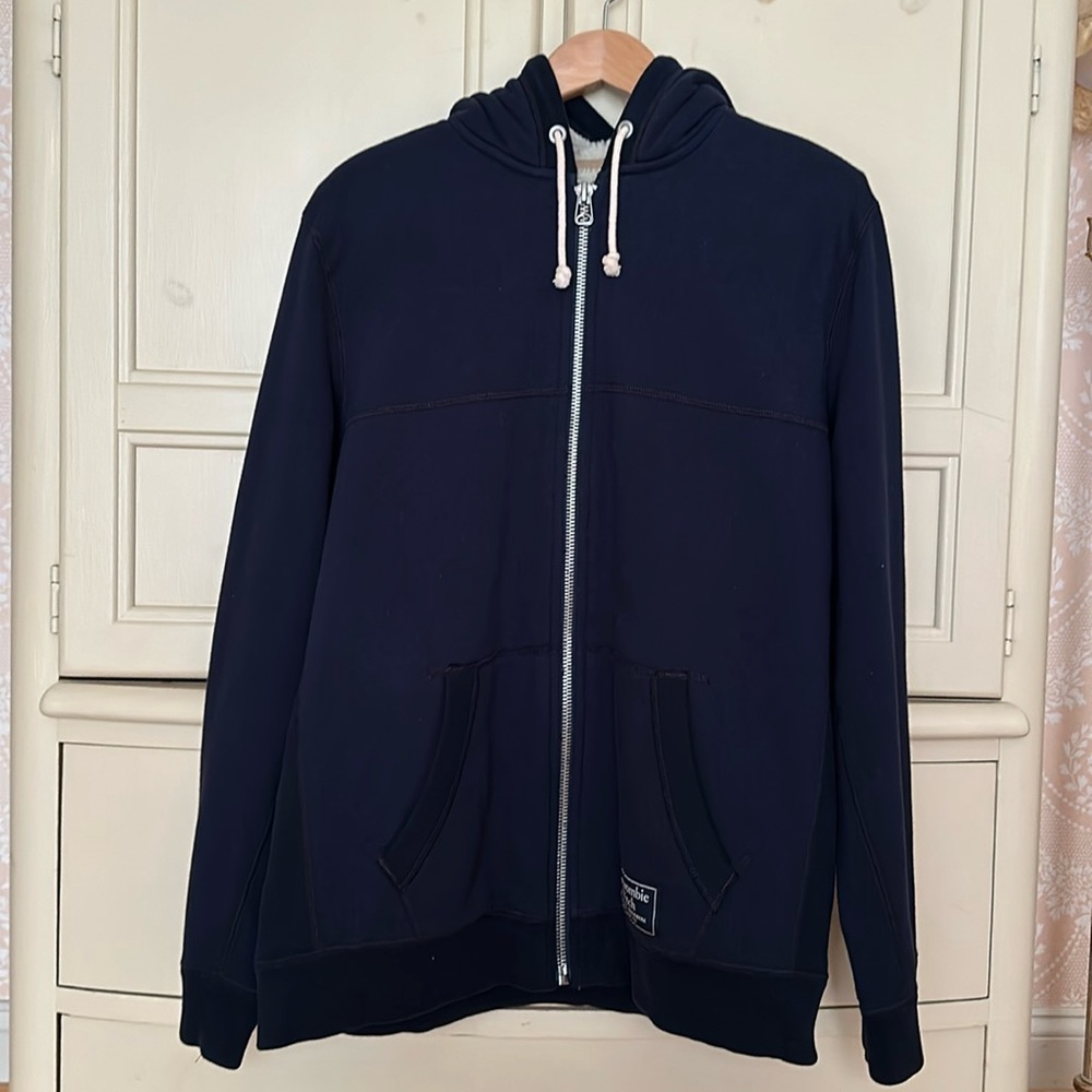 Abercrombie & Fitch Navy Sherpa Lined Hooded Jacket with Zipper XL